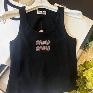 Miu Miu Black Tank Top with Pink Logo